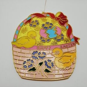 VINTAGE Plastic Stained Glass Style Sun Catcher Happy Easter Basket Decoration
